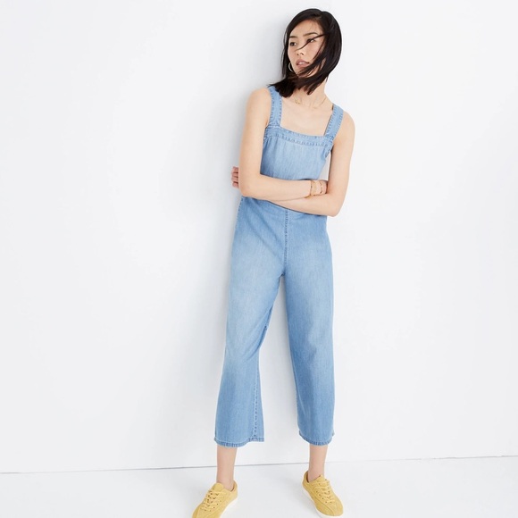 Madewell Denim chambray Apron Bow-Back Jumpsuit size 10 - Picture 2 of 6